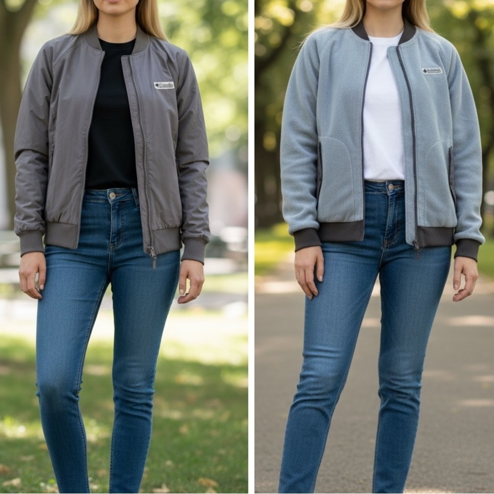 Columbia Reversible Blue & Grey Coat Jacket Fleece